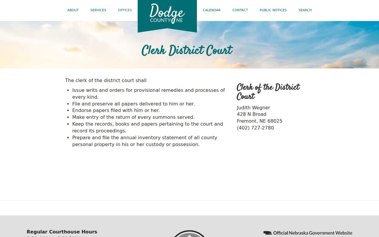 Dodge County court case records at the District Court Clerk