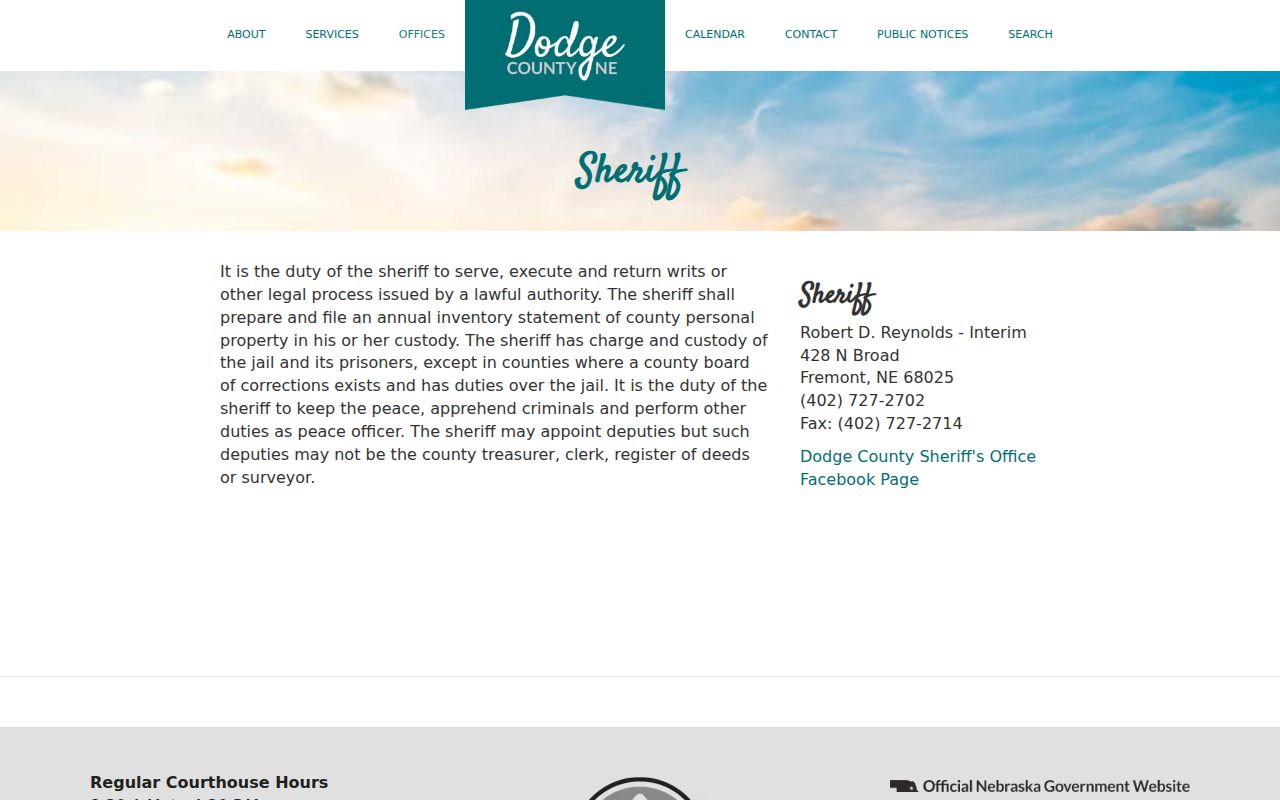 Dodge County criminal records sheriff contact page