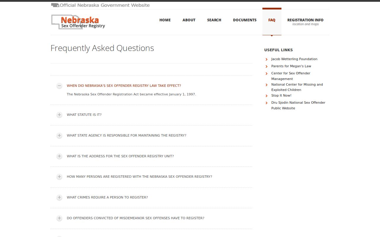 Nebraska registry FAQ for Dodge County sex offender records
